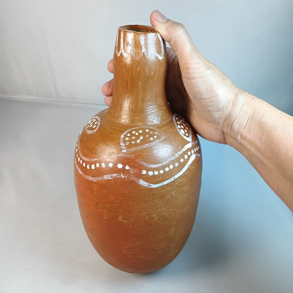 PIER 1 Imports Heavy Vase,  Clay Pottery Terra-Cotta Planter, Tribal, Brazil 11